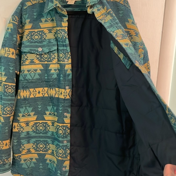 Duluth Trading Tucson Aztec Nylon Lined Jacket Blue Green Yellow - Men’s Size M - Picture 4 of 5